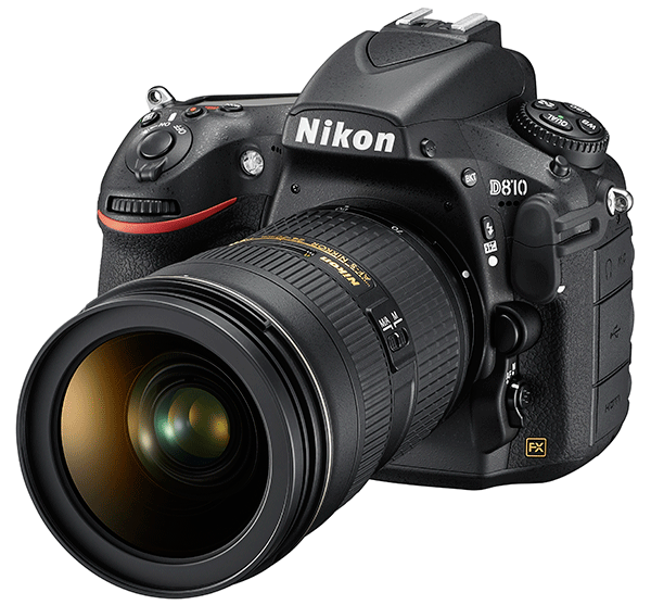 Nikon D810 and AF-S Nikkor 24-70mm f/2.8D ED lens, front view